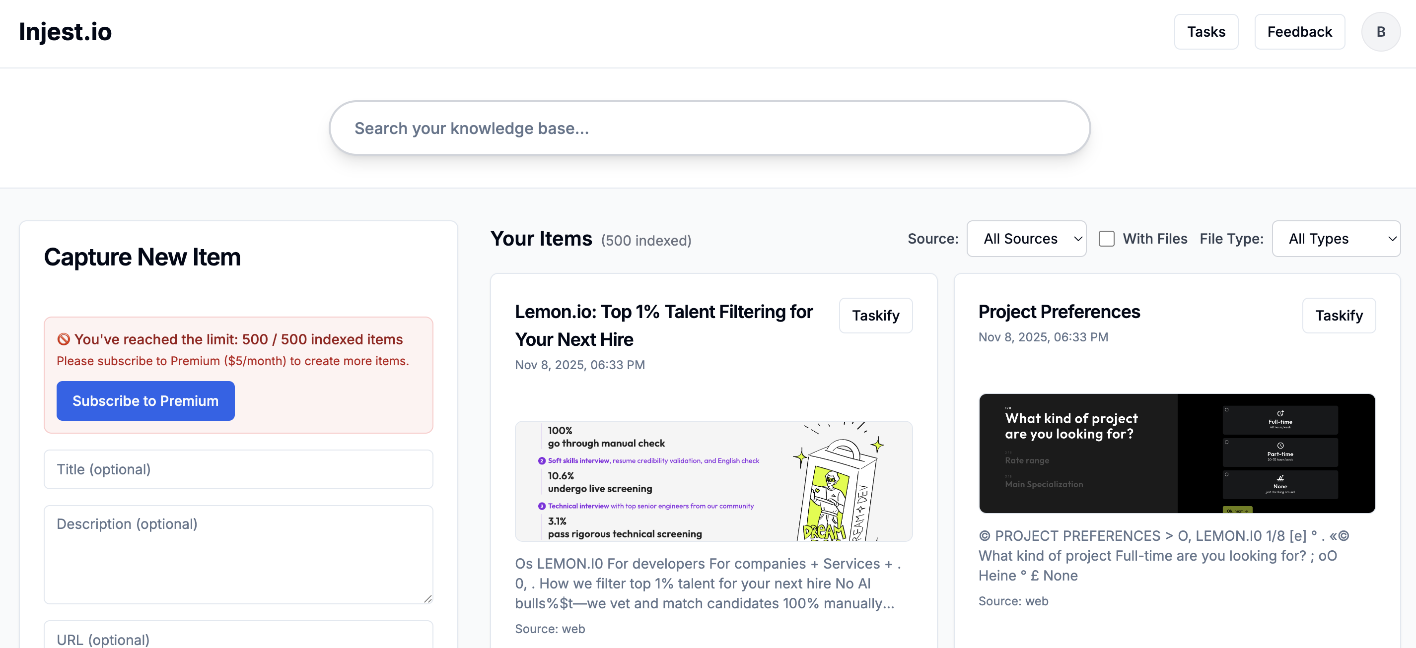 Illustration of the Injest.io knowledge dashboard